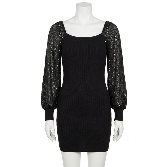 ENTRO Dresses & Skirts - NEW ENTRO ribbed dress with sequin sleeves in black
